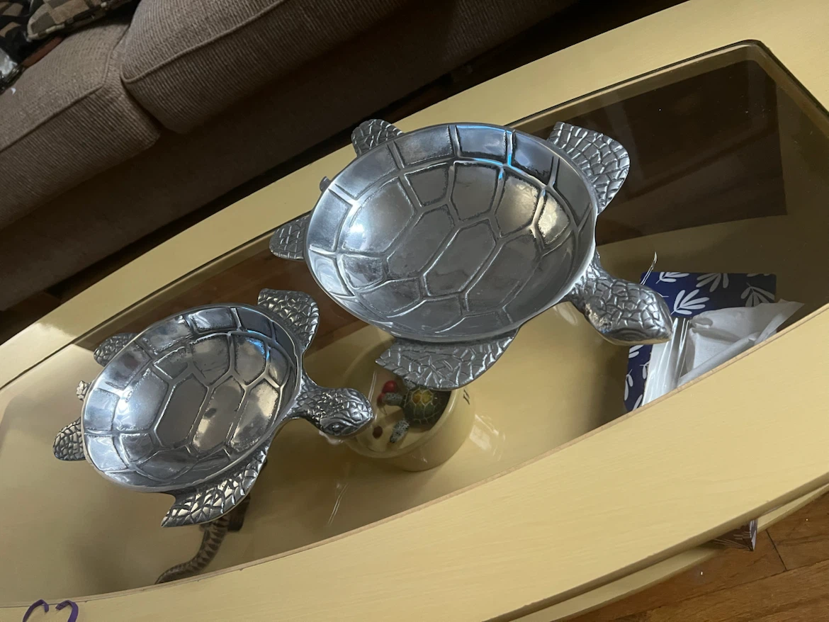 Set of Two Turtle Shaped Metal Trays