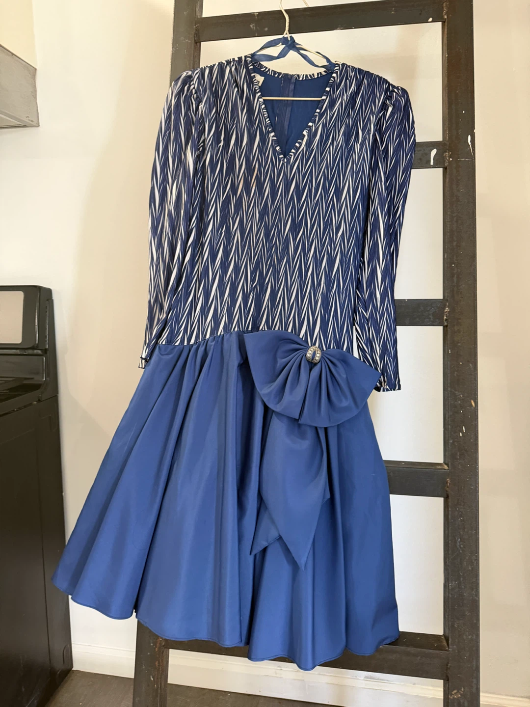 After Dark Blue and White Patterned Dress