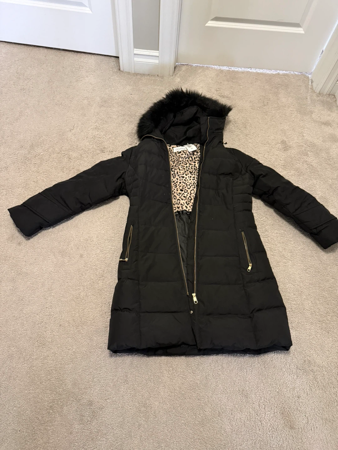 Women’s Calvin Klein Black Puffer Coat with Faux Fur Hood