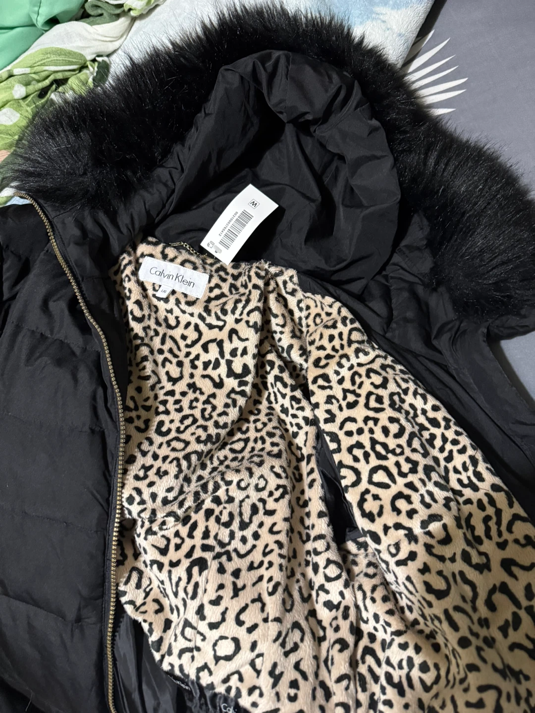 Women’s Calvin Klein Black Puffer Coat with Faux Fur Hood - photo 2