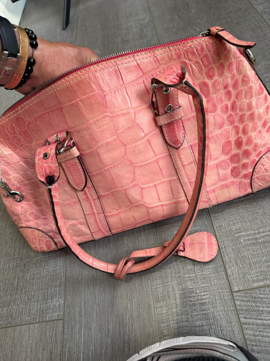 Dooney & Bourke Pink Crocodile Embossed Satchel