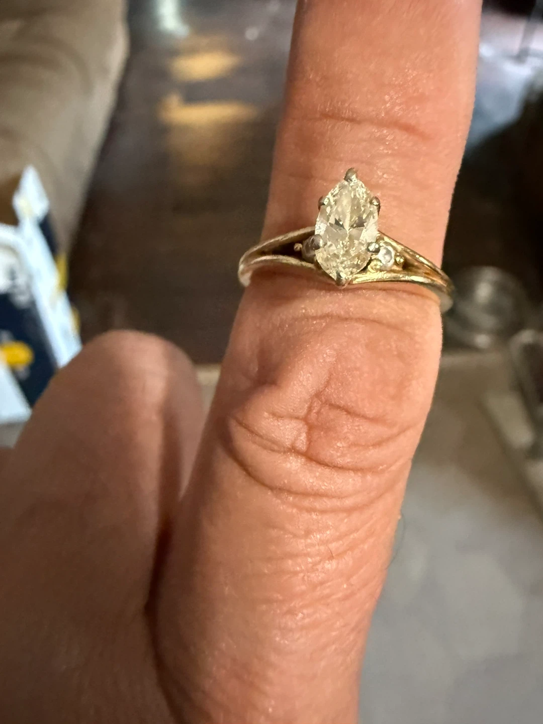 Gold Marquise Diamond Engagement Ring - photo 5