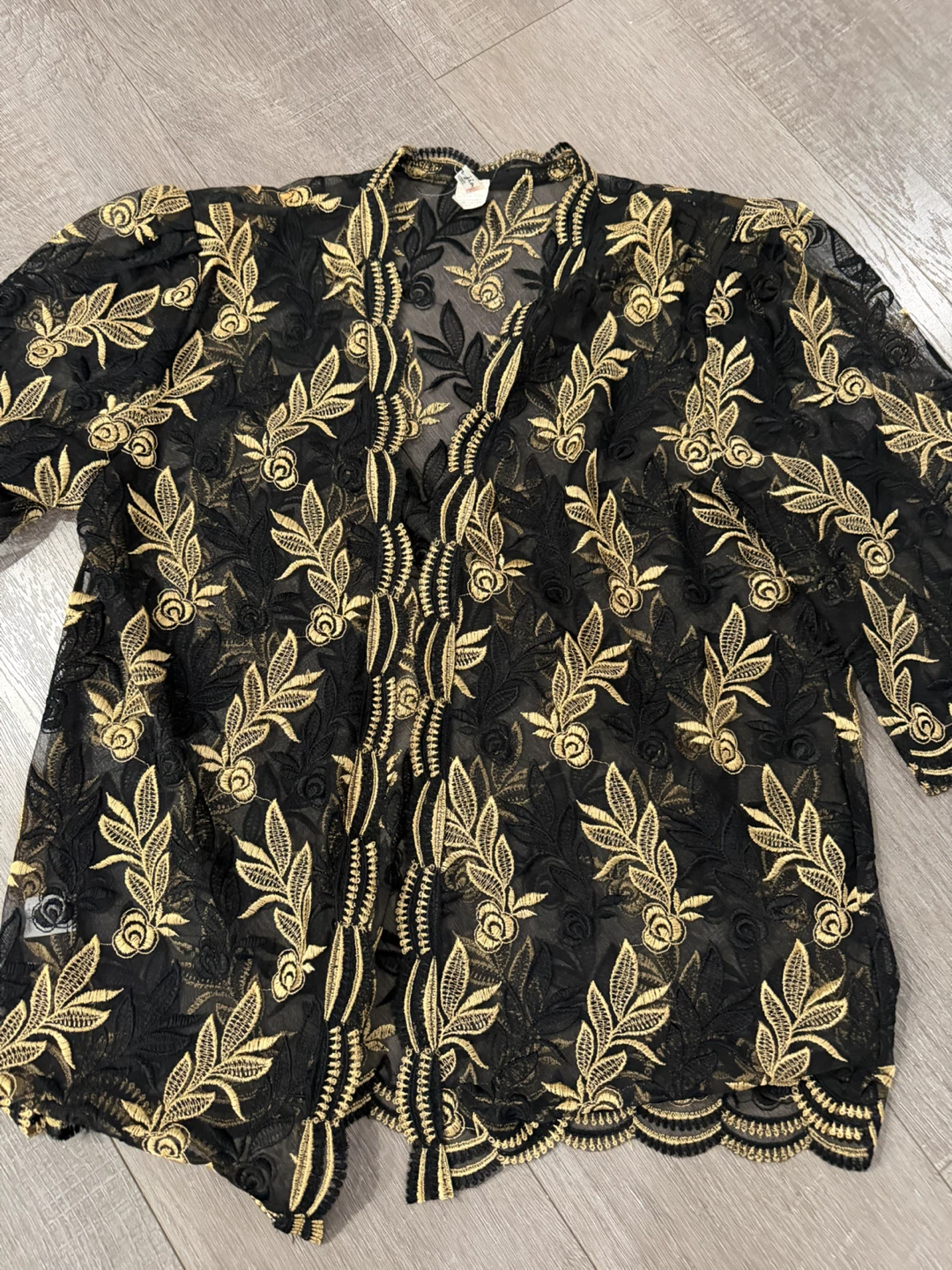 Black and Gold Embroidered Sheer Cardigan
