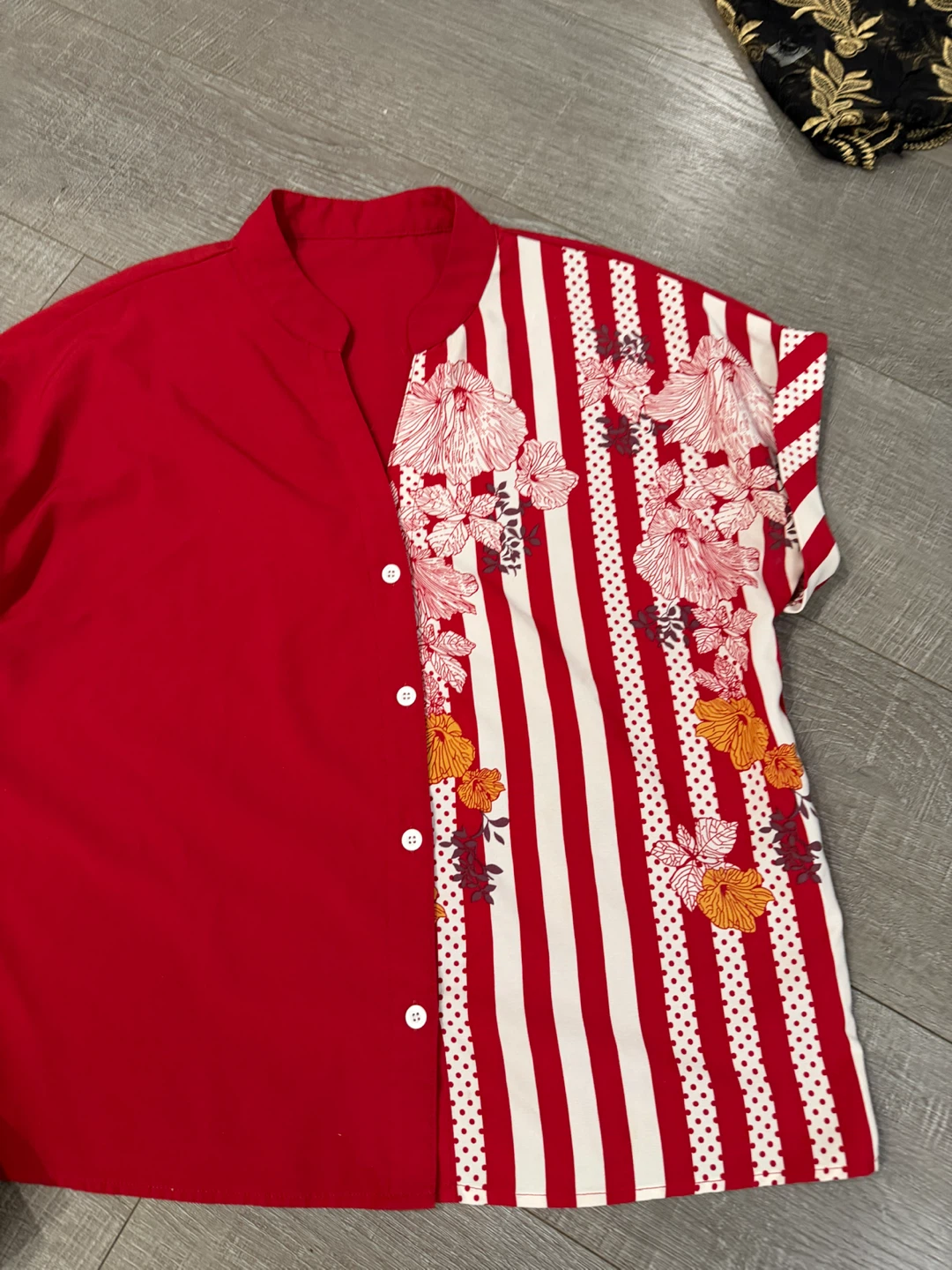 Red and Striped Floral Blouse