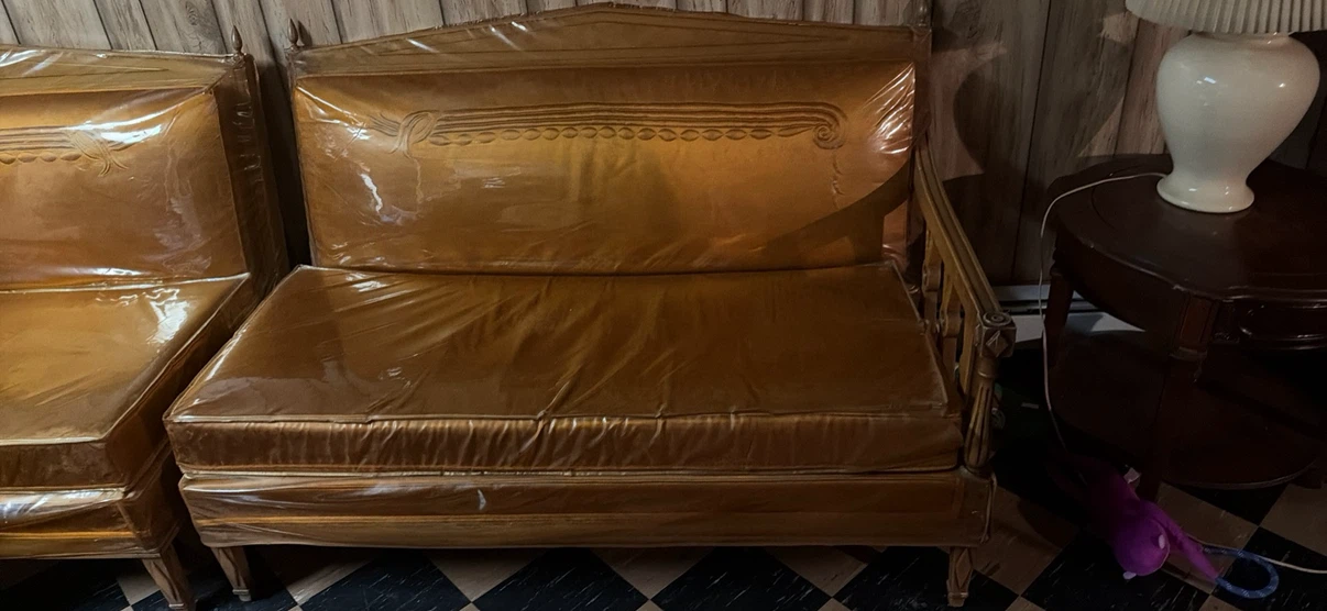Vintage Gold Vinyl Settee