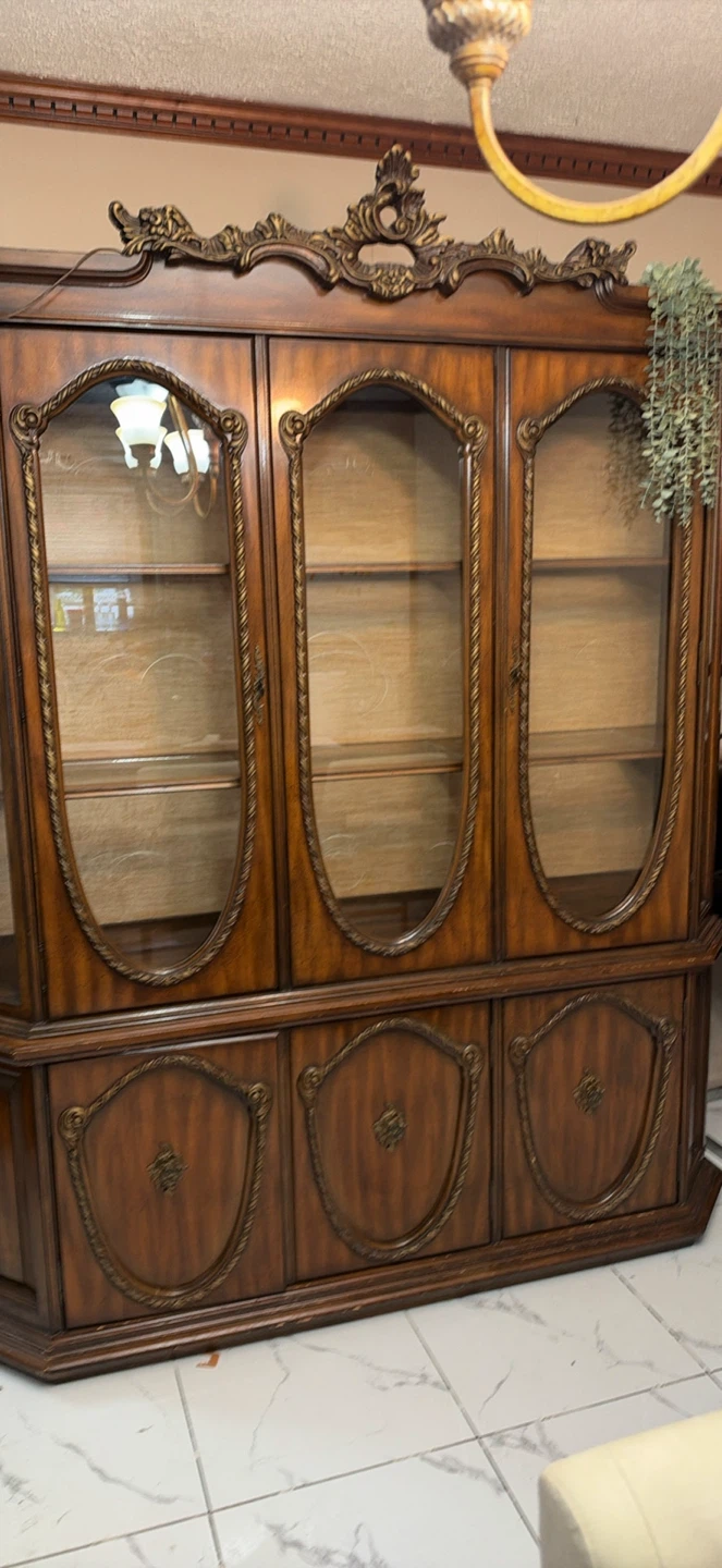 Traditional Three-Section Wooden China Cabinet