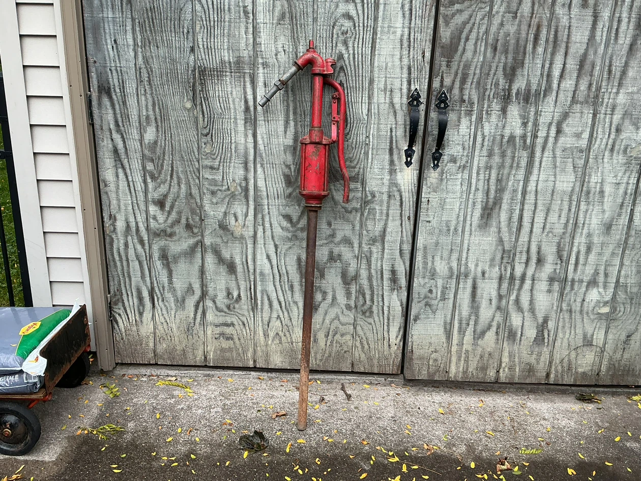 1945 Red Cast Iron & Steel Lever/Piston  Hand Water Pump