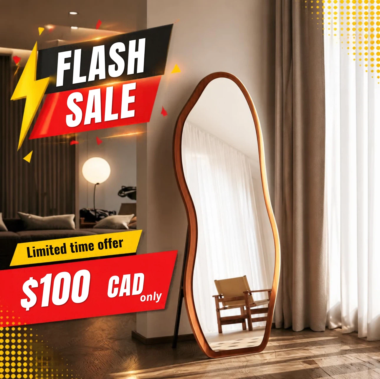 Irregular Wood Frame Floor Mirror