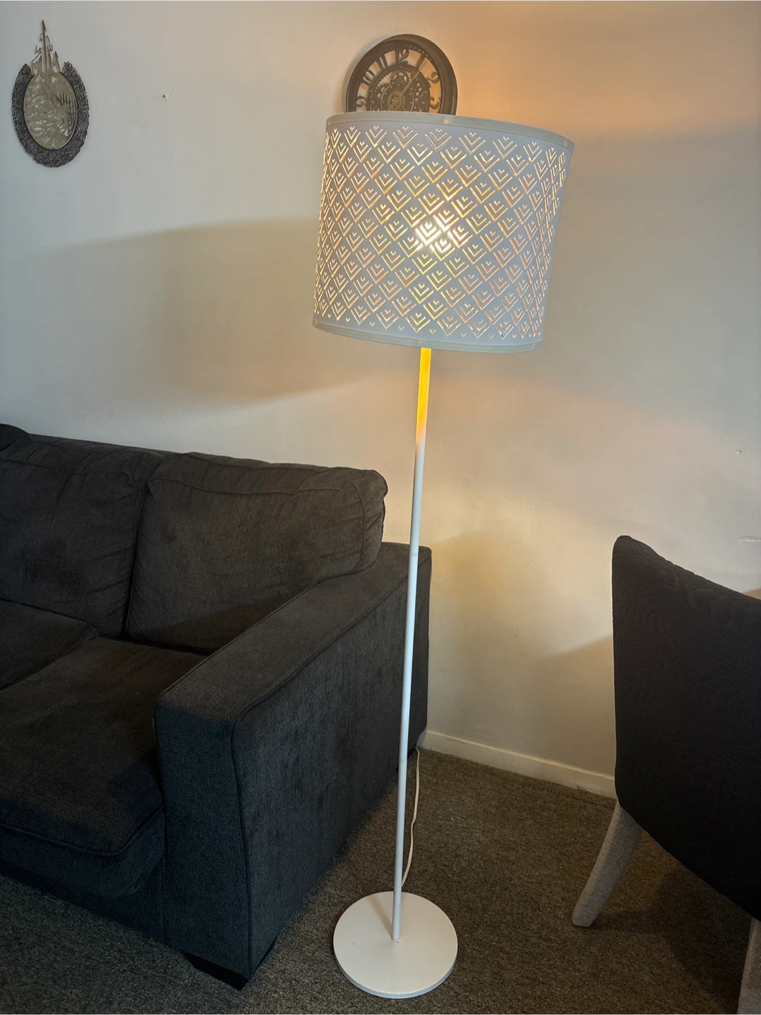 White Floor Lamp with Geometric Cutout Shade A