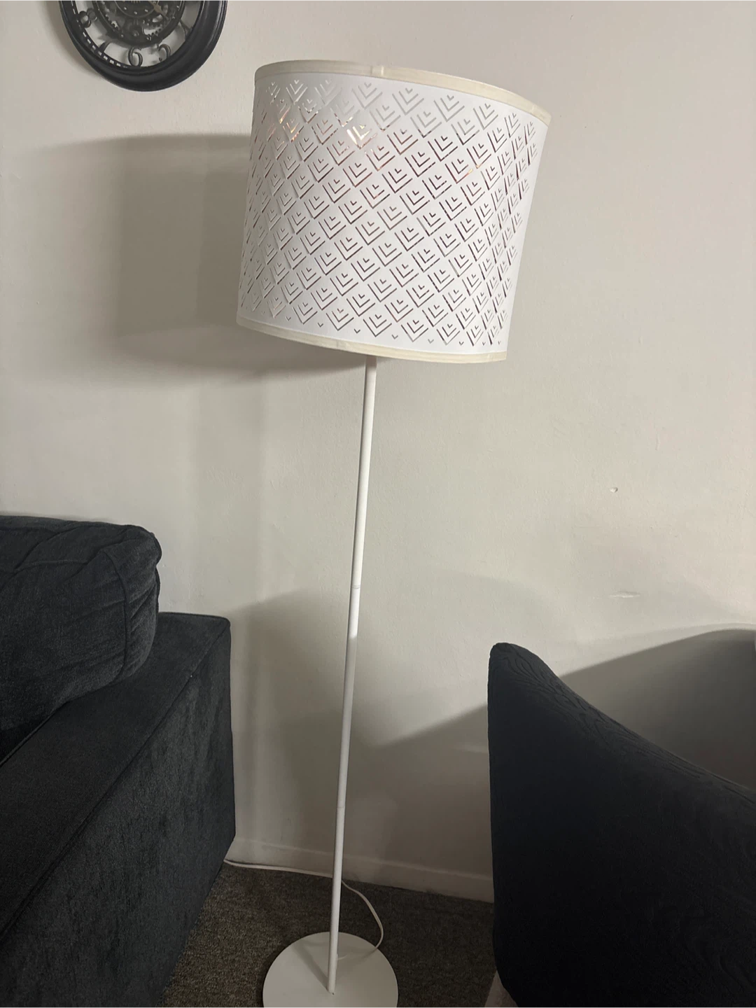 White Floor Lamp with Geometric Cutout Shade A - photo 2