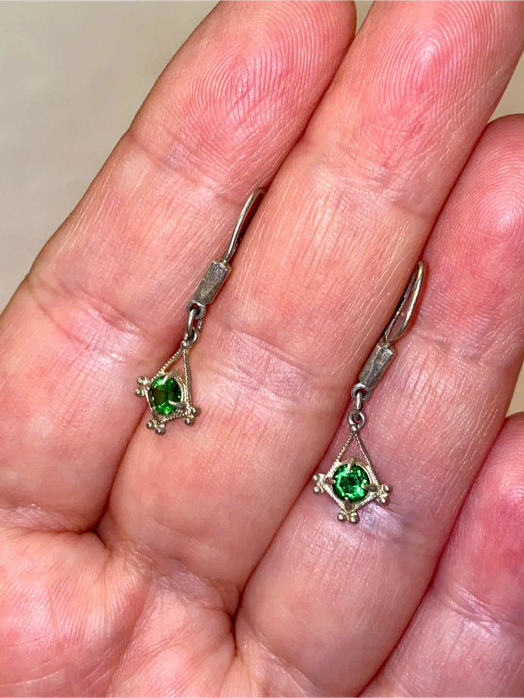 Sterling Silver Peridot Stone Drop Earrings - photo 2