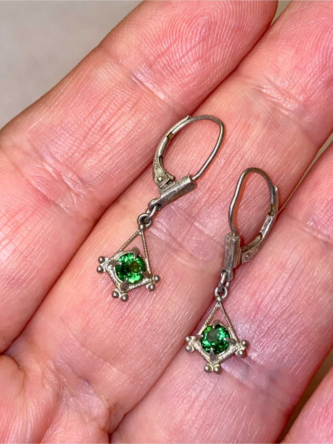 Sterling Silver Peridot Stone Drop Earrings - photo 3