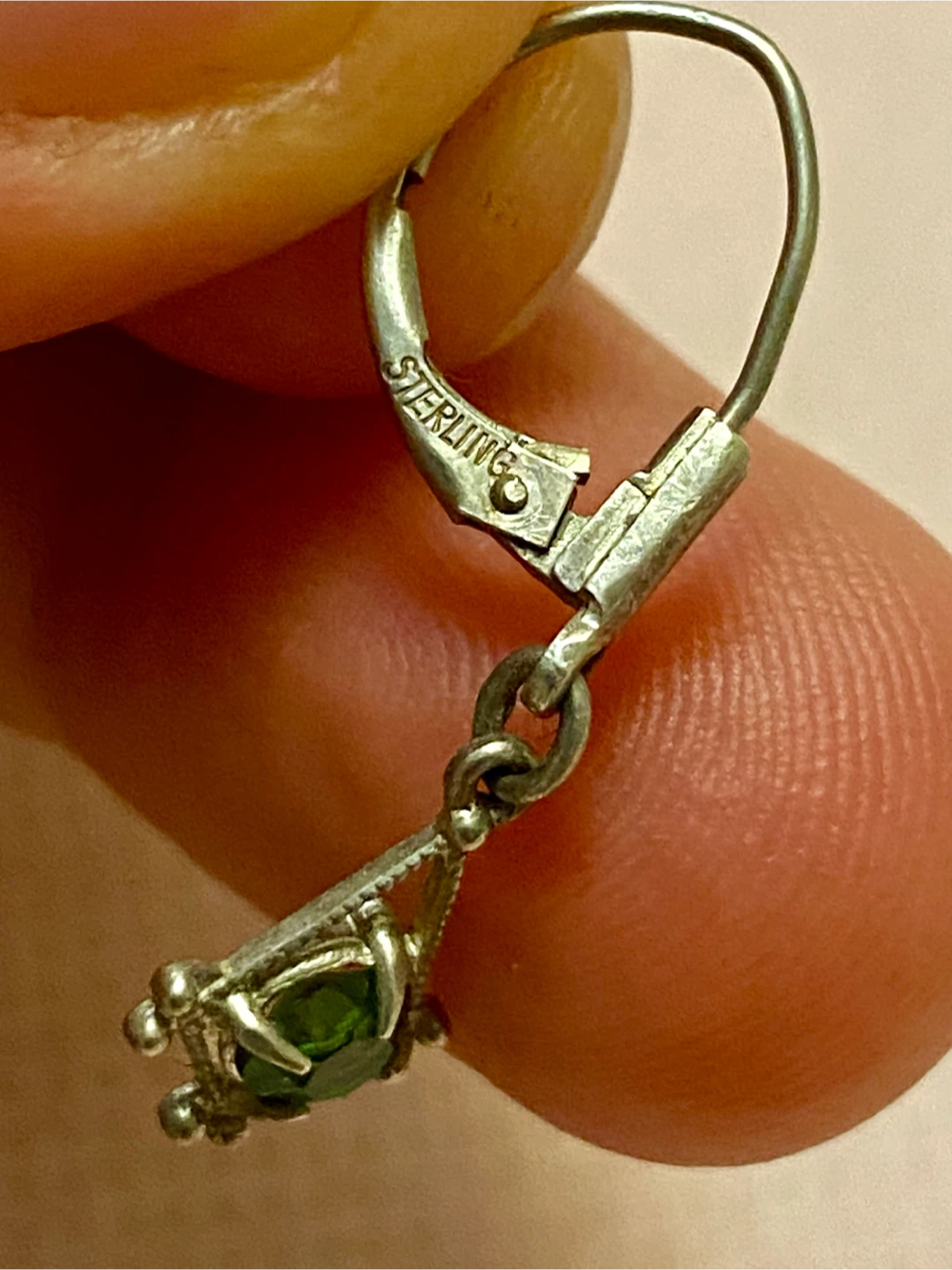 Sterling Silver Peridot Stone Drop Earrings - photo 4