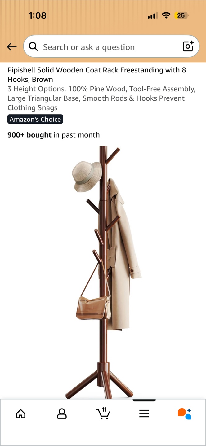 Pipishell 8-hook Freestanding Wooden Coat Rack - photo 2