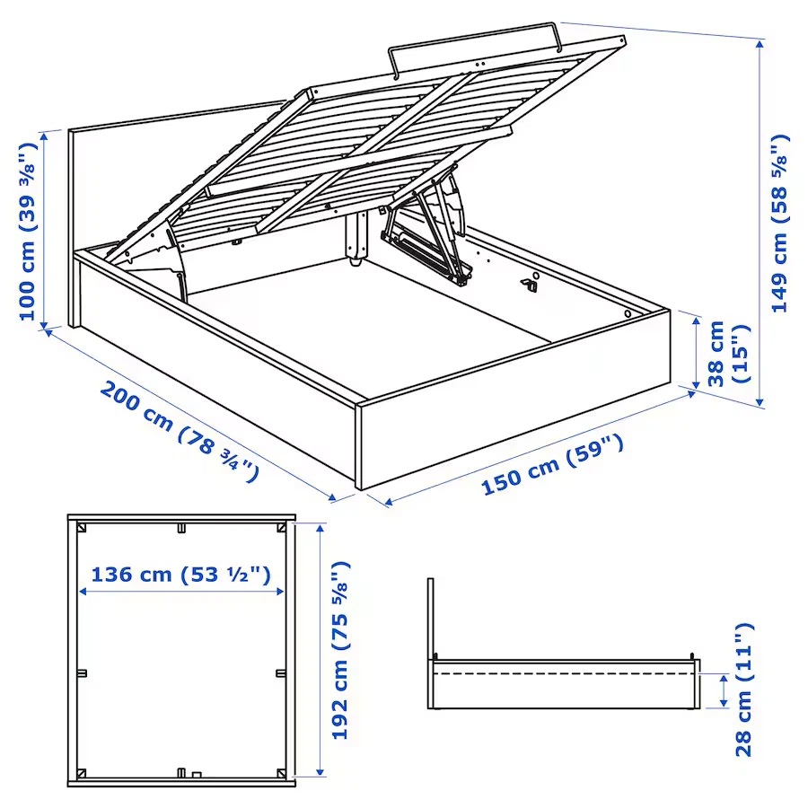 Double IKEA Full Malm Lift Up Storage Bed Frame - photo 3