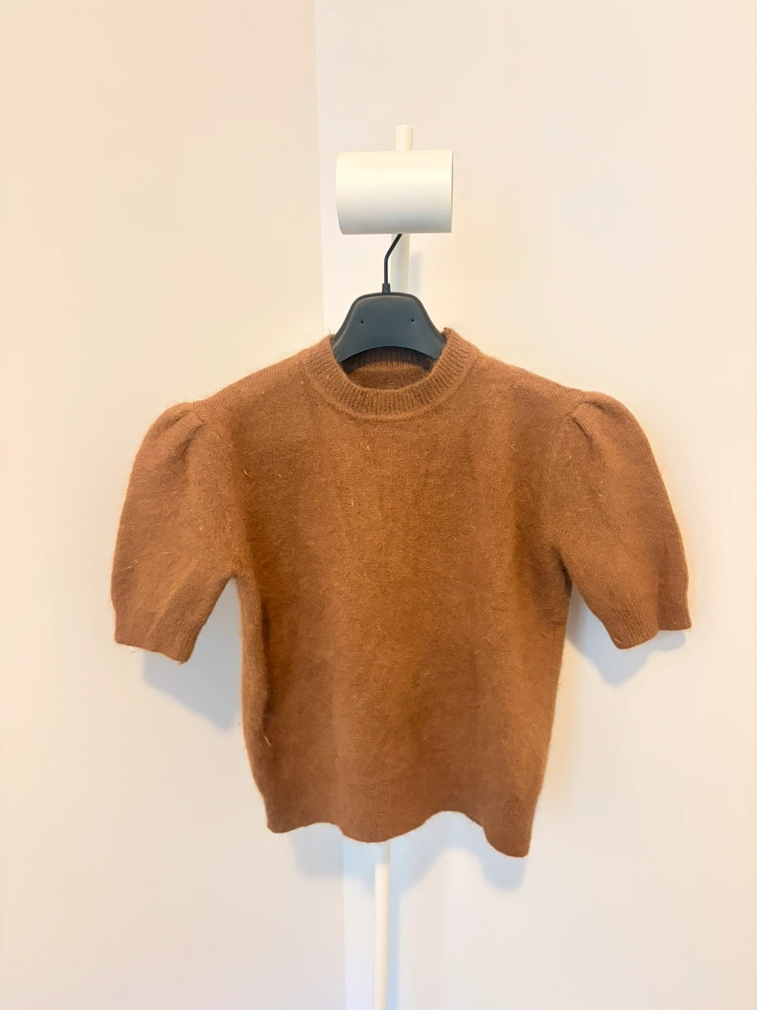 Brown Fuzzy Puff Sleeve Knit Top with Matching Arm Sleeves