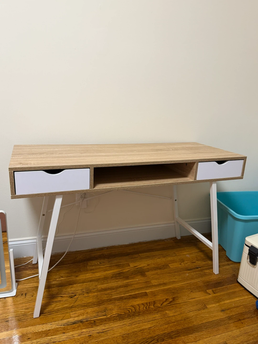 Modern Wood and White Desk with Two Drawers
