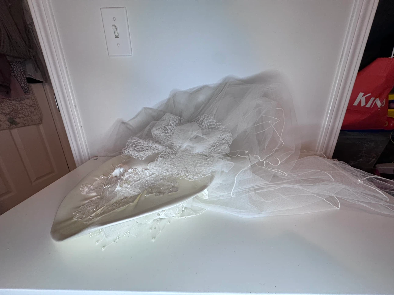 Vintage Ivory bridal hat with attached veil