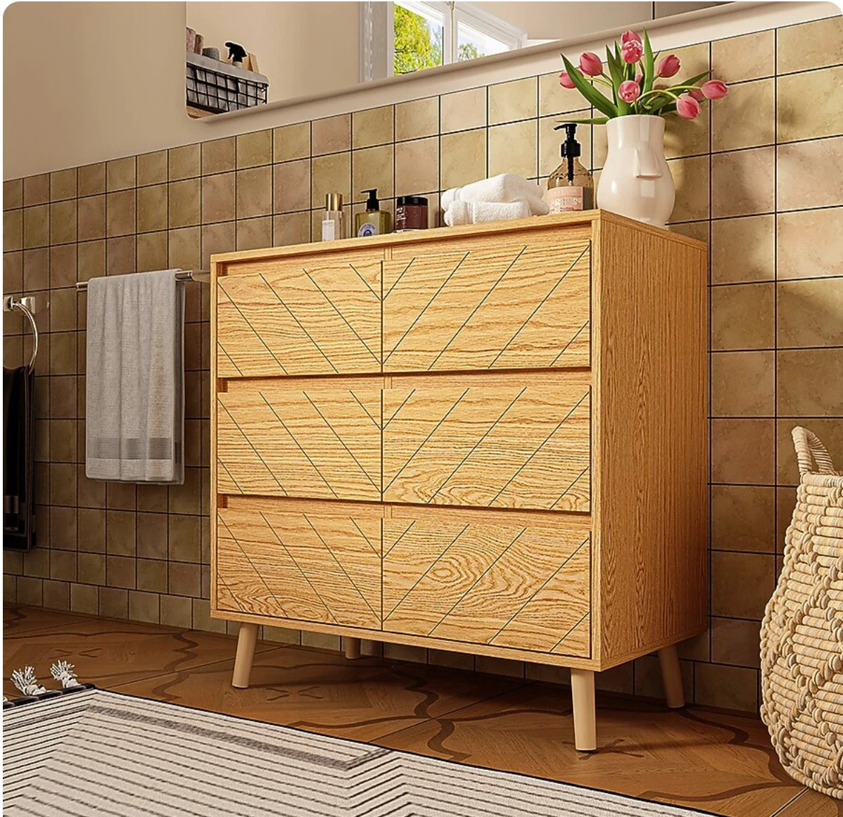 Modern light wood 6-drawer dresser