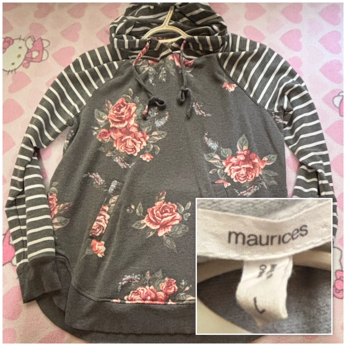 Maurices - Floral & Stripe Hoodie - *Size Women Large*