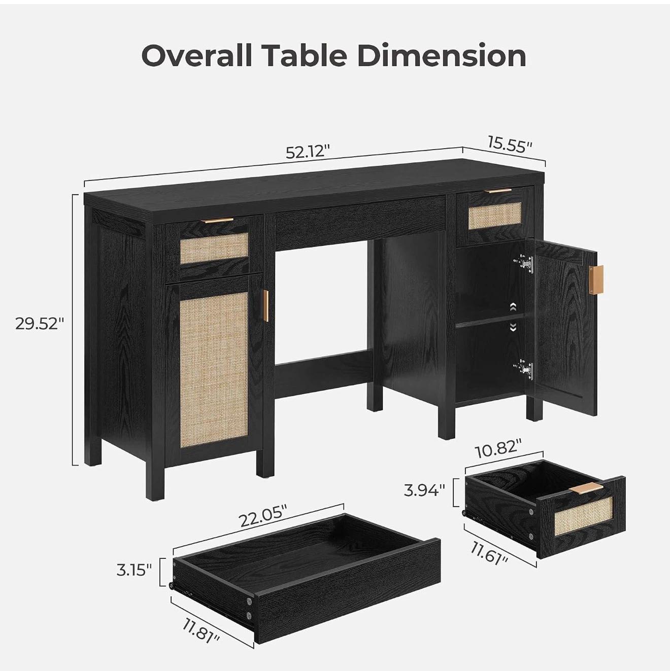 SICOTAS Black Rattan Vanity Desk(office/makeup) - photo 4