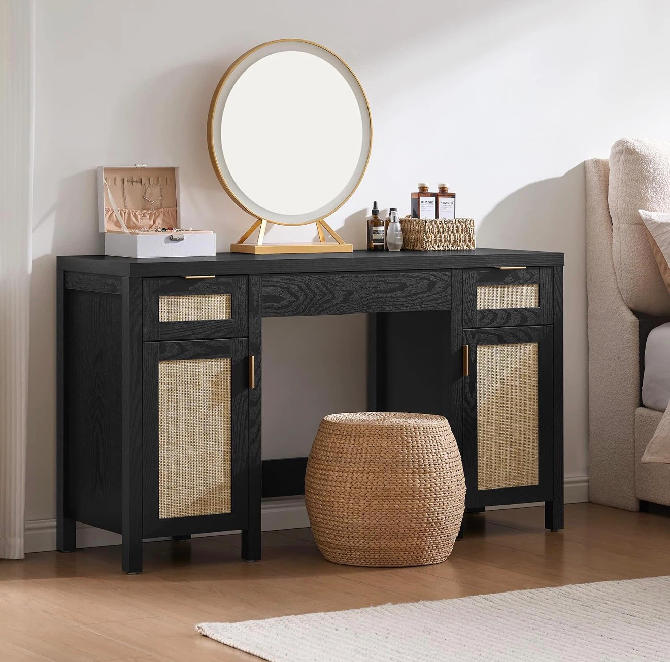 SICOTAS Black Rattan Vanity Desk(office/makeup) - photo 5