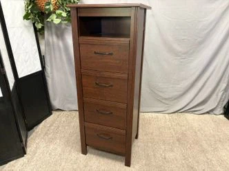 Tall Dark Wood Narrow Chest with Four Drawers