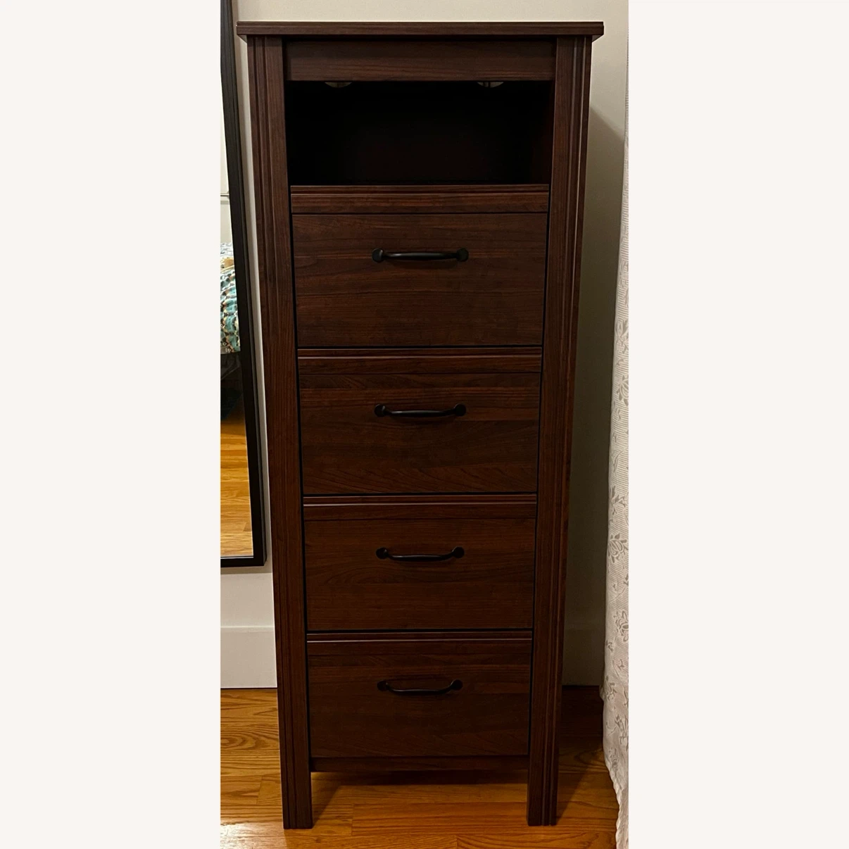 Tall Dark Wood Narrow Chest with Four Drawers - photo 2