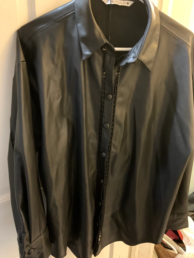 Zara Black Faux Leather Shirt Jacket