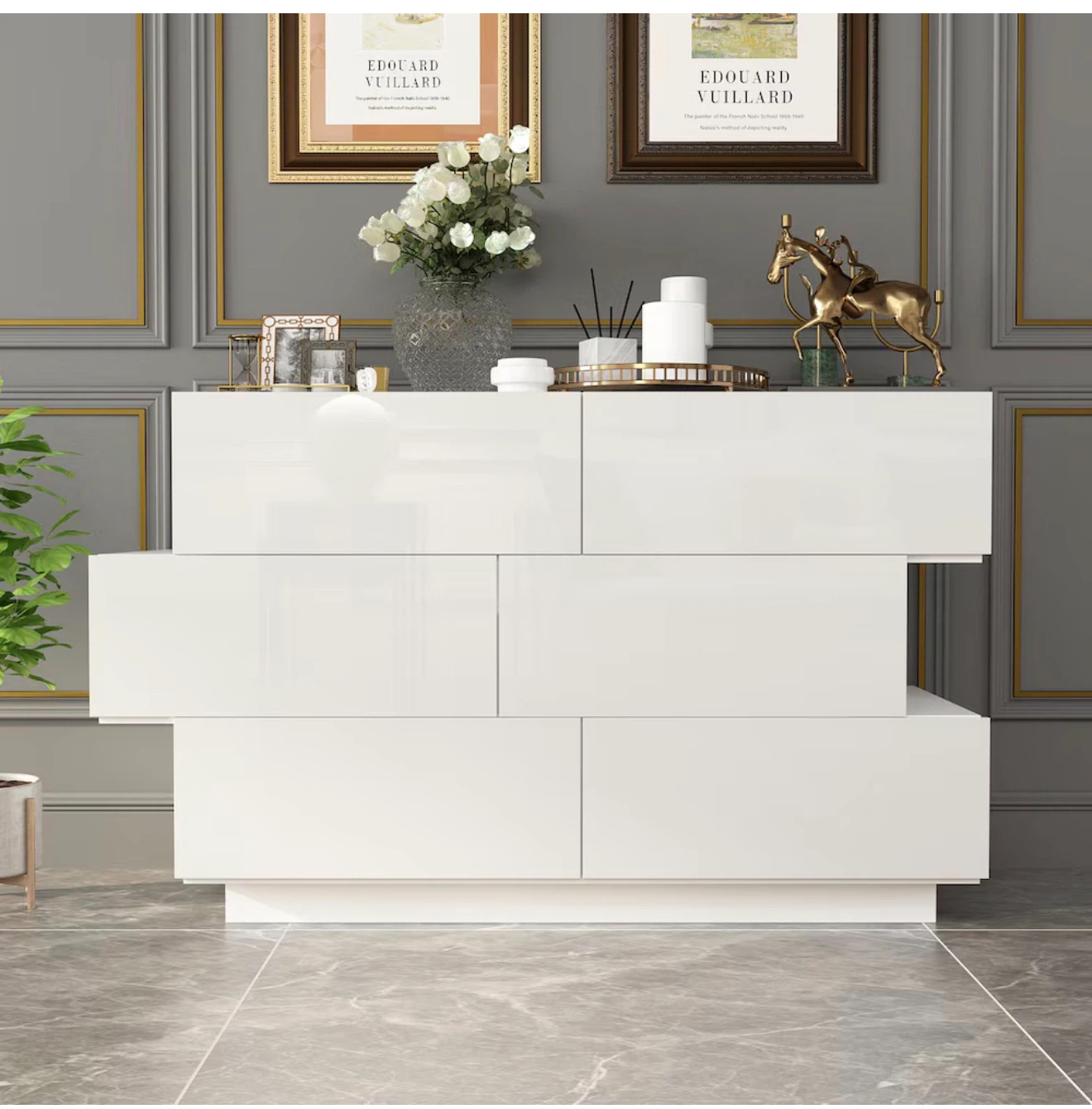 Modern White 6-Drawer Dresser