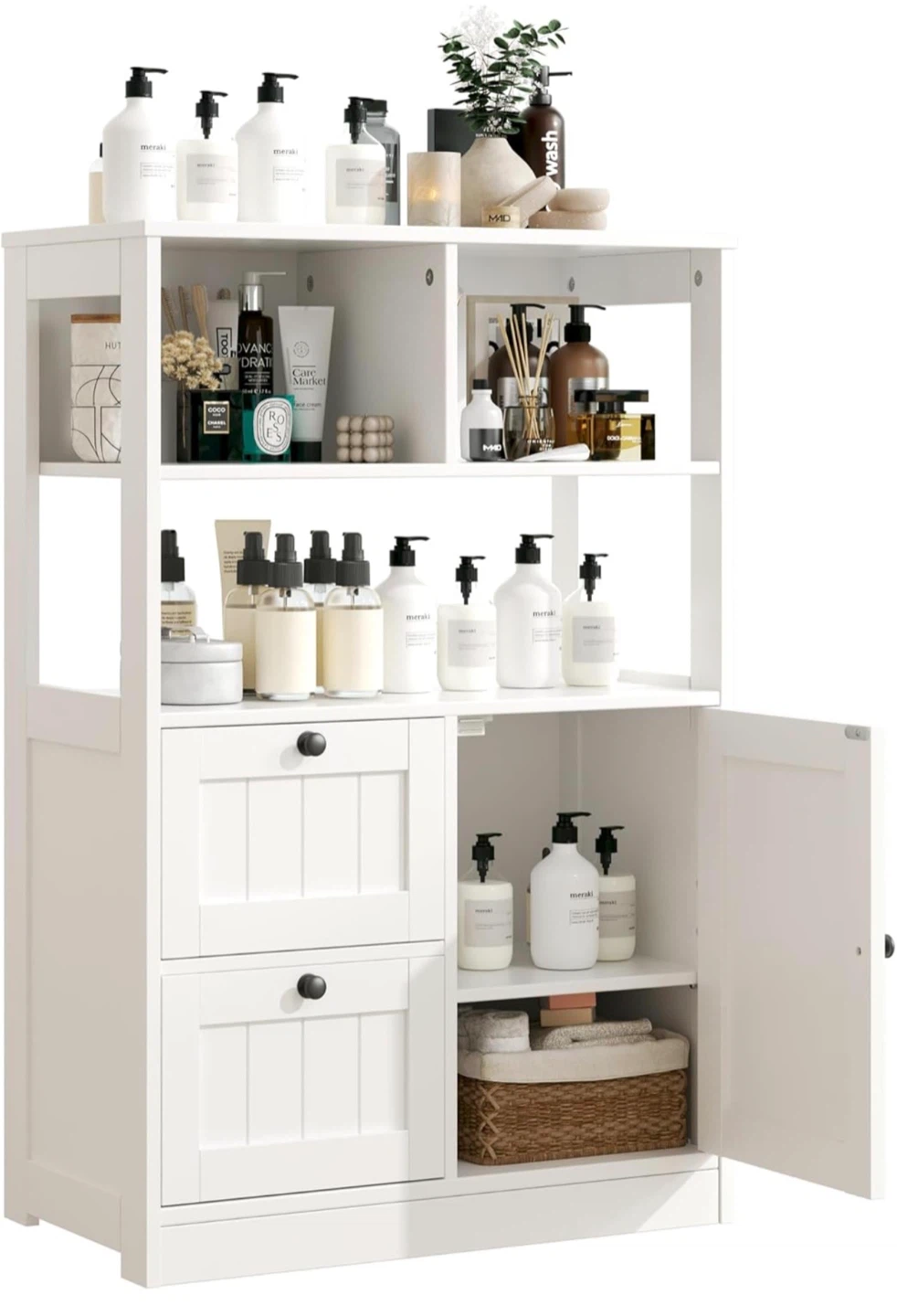 White Bathroom Floor Storage Cabinet