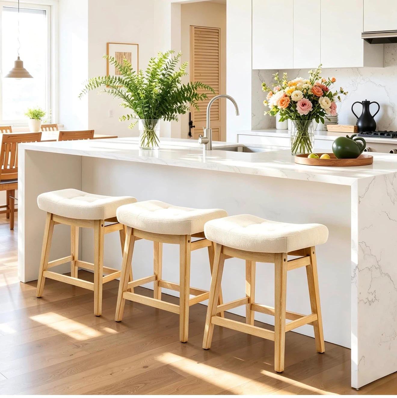 Set of 3 Solid Wood Bar Stools