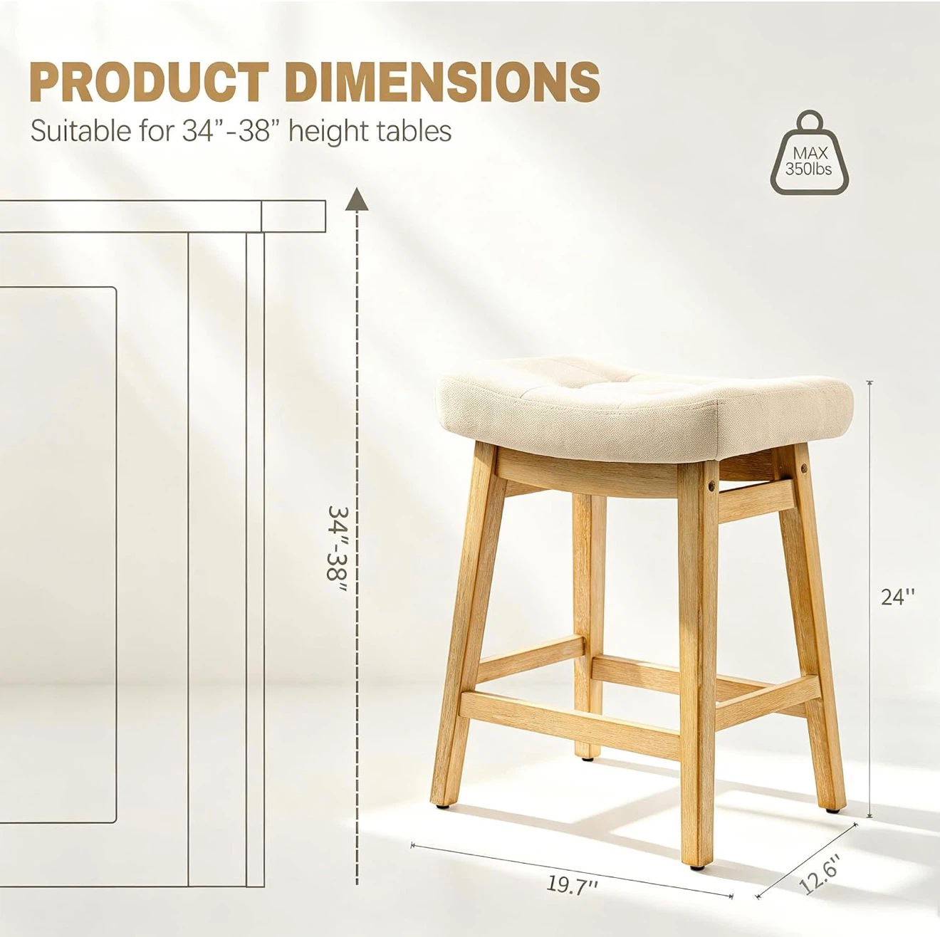 Set of 3 Solid Wood Bar Stools - photo 2