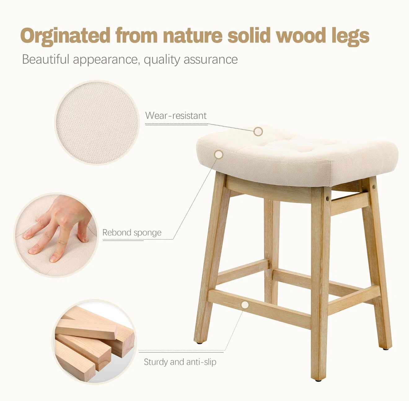 Set of 3 Solid Wood Bar Stools - photo 5