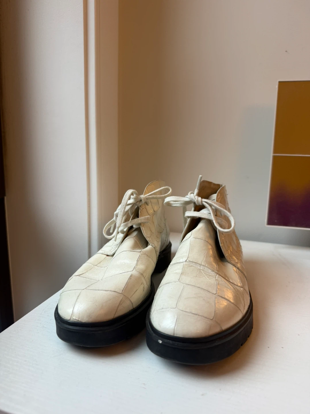 Alexander Wang, size 7, Cream Croc-Embossed Lace-Up Ankle Boots - photo 2