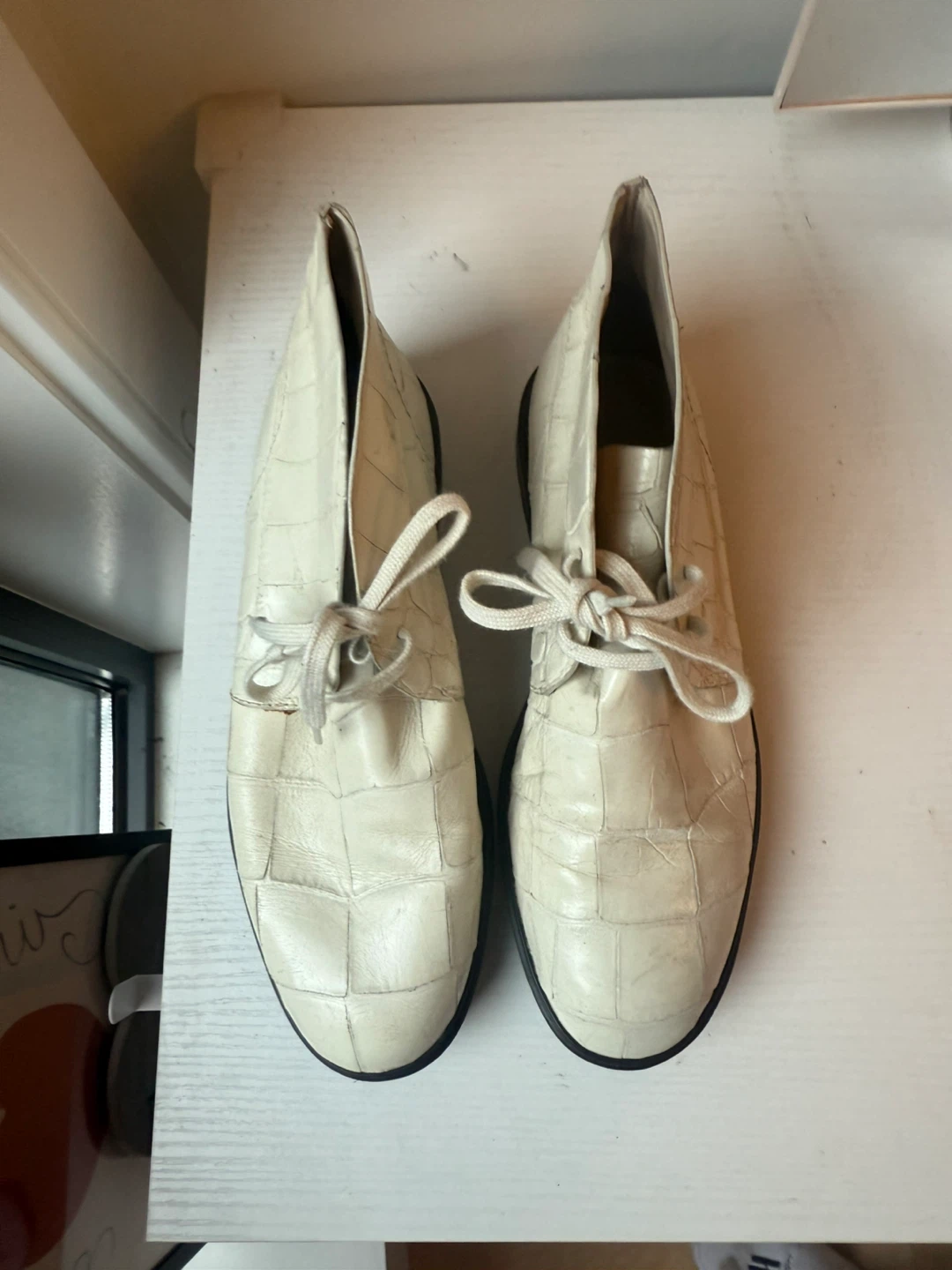 Alexander Wang, size 7, Cream Croc-Embossed Lace-Up Ankle Boots - photo 3