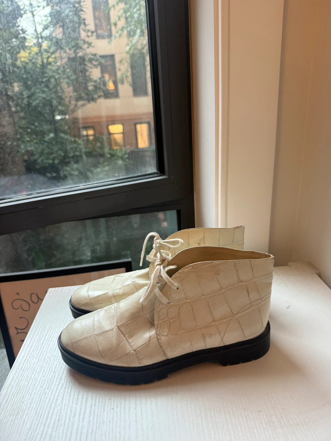 Alexander Wang, size 7, Cream Croc-Embossed Lace-Up Ankle Boots - photo 4