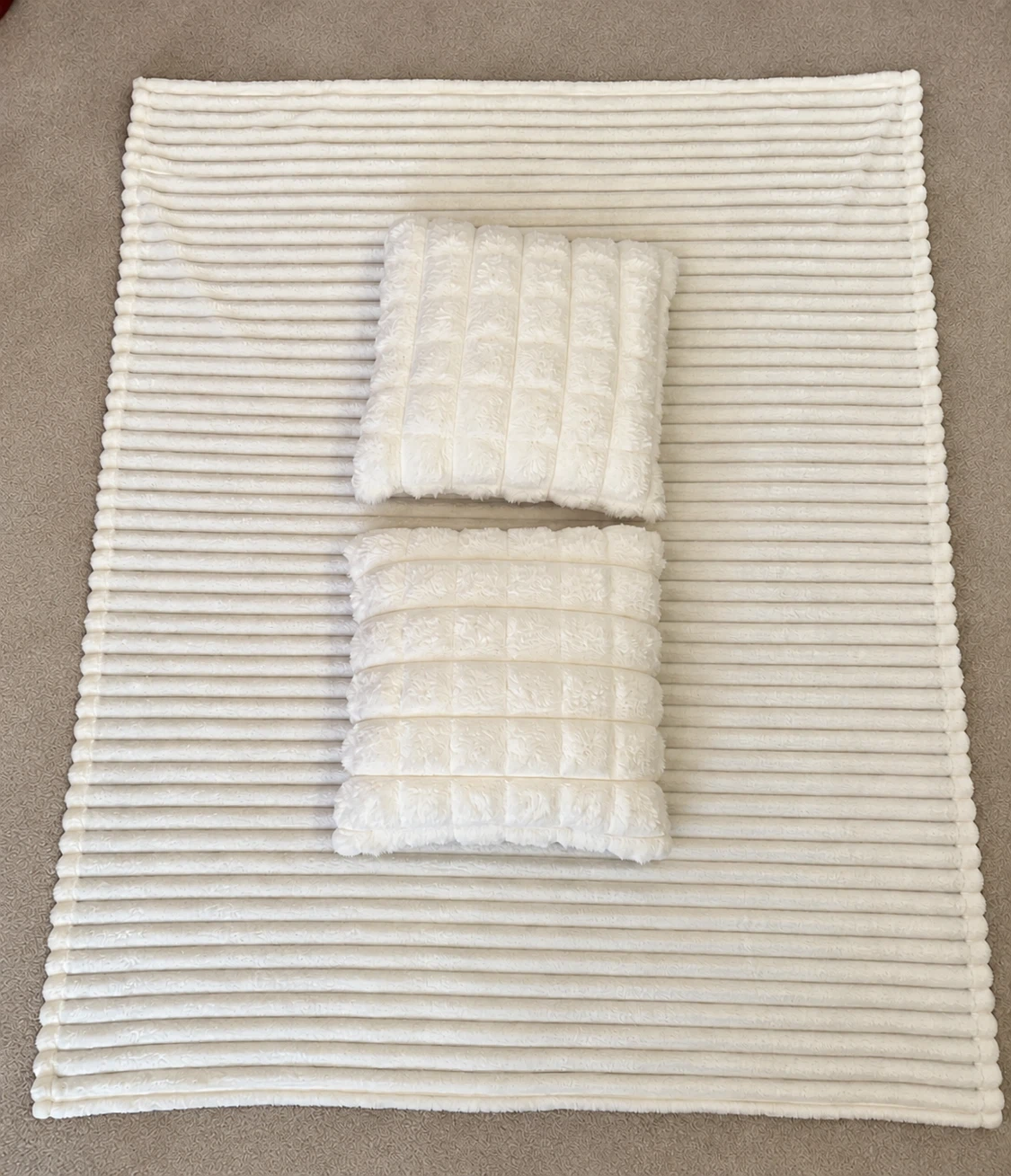 Cream Throw Blanket and Two Pillows