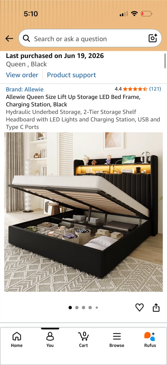 Allewie Queen Size Lift Up Storage LED Bed Frame