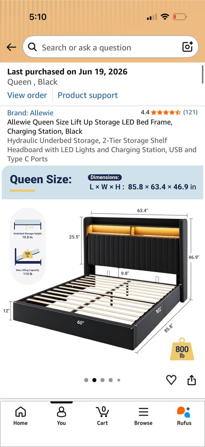 Allewie Queen Size Lift Up Storage LED Bed Frame - photo 2