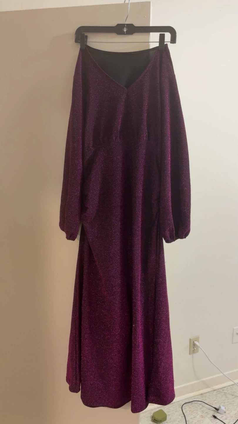 Purple Glitter Long Sleeve Maxi Dress