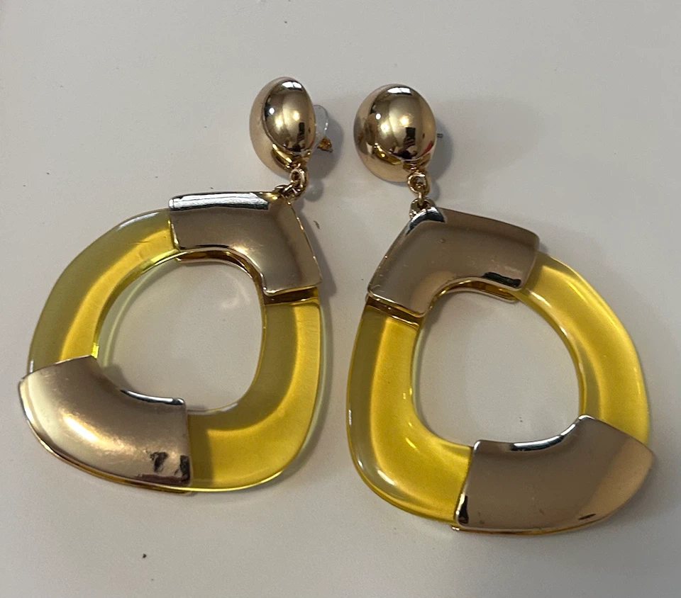 Gold-tone and Yellow Resin Drop Earrings