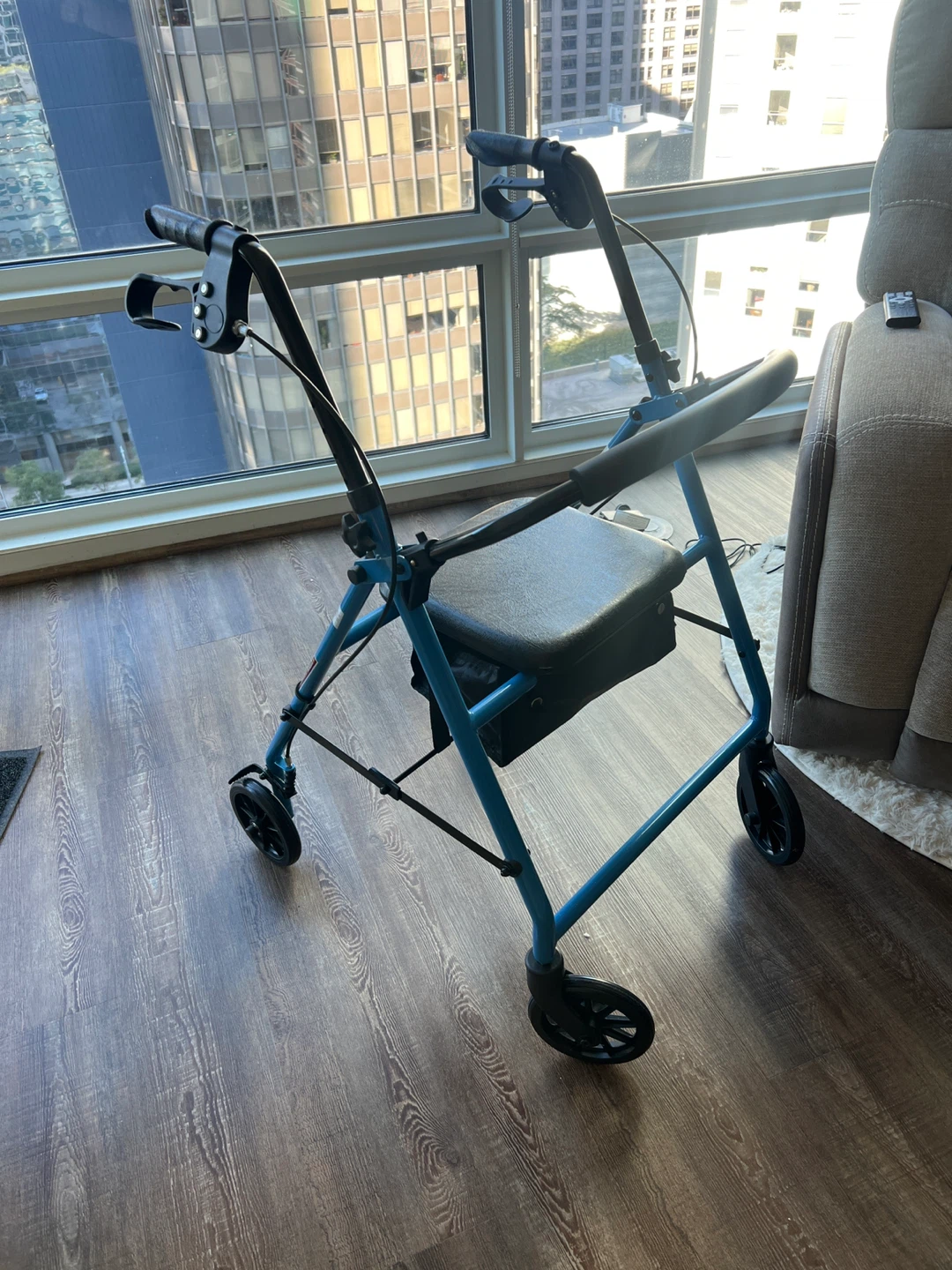 Blue Rolling Walker with Seat