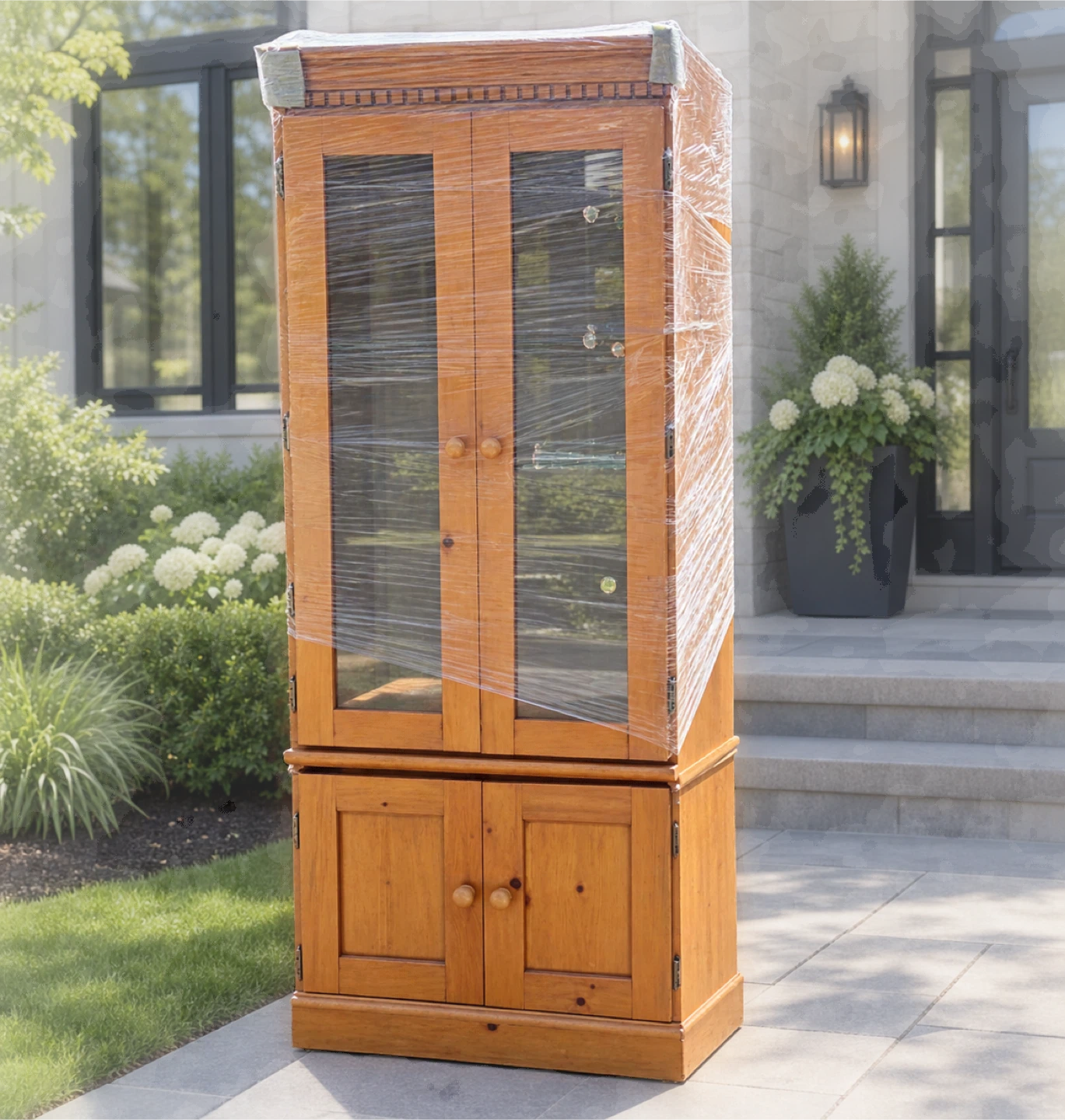 Solid Pine Wood Cabinet with Glass Doors