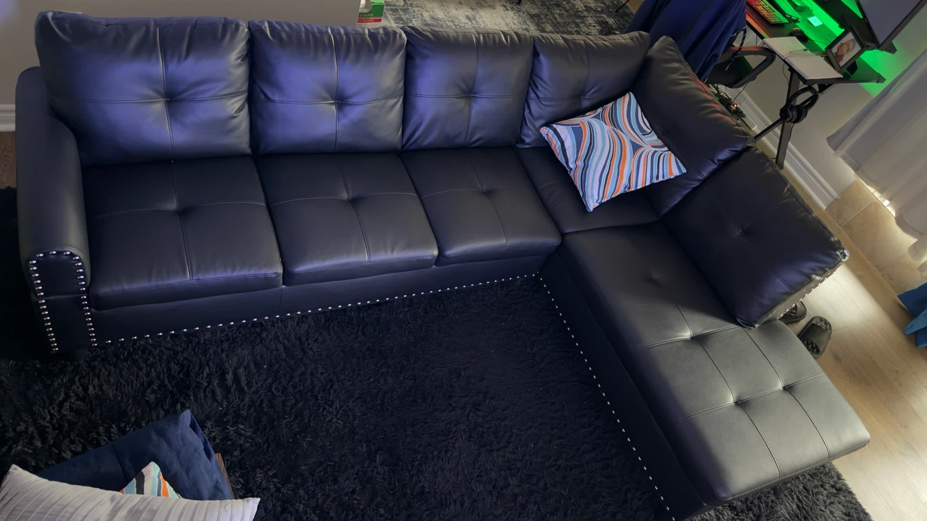 Modern Black Faux-Leather Sectional Sofa - photo 3