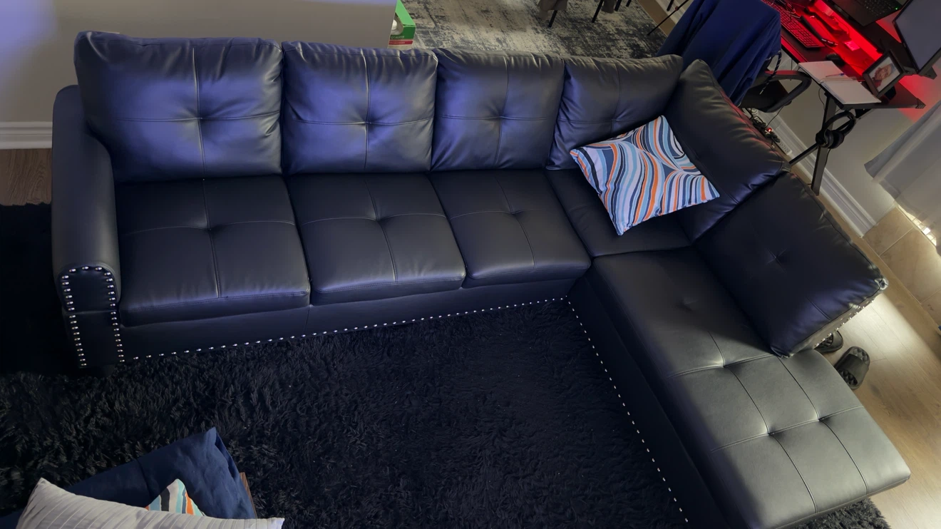 Modern Black Faux-Leather Sectional Sofa - photo 4