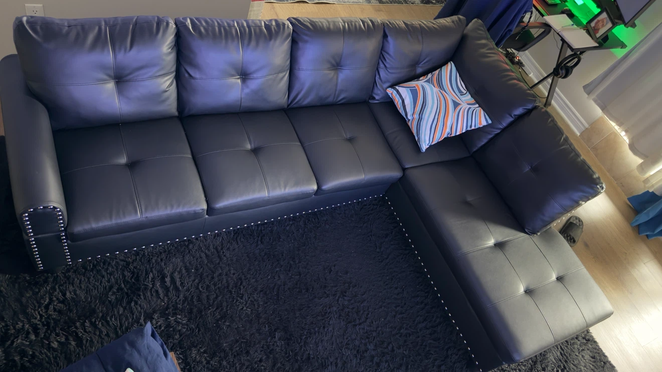 Modern Black Faux-Leather Sectional Sofa - photo 5