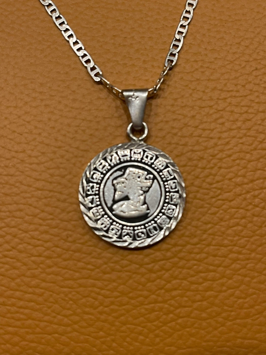 Aztec Calendar Silver Pendant Necklace - photo 2