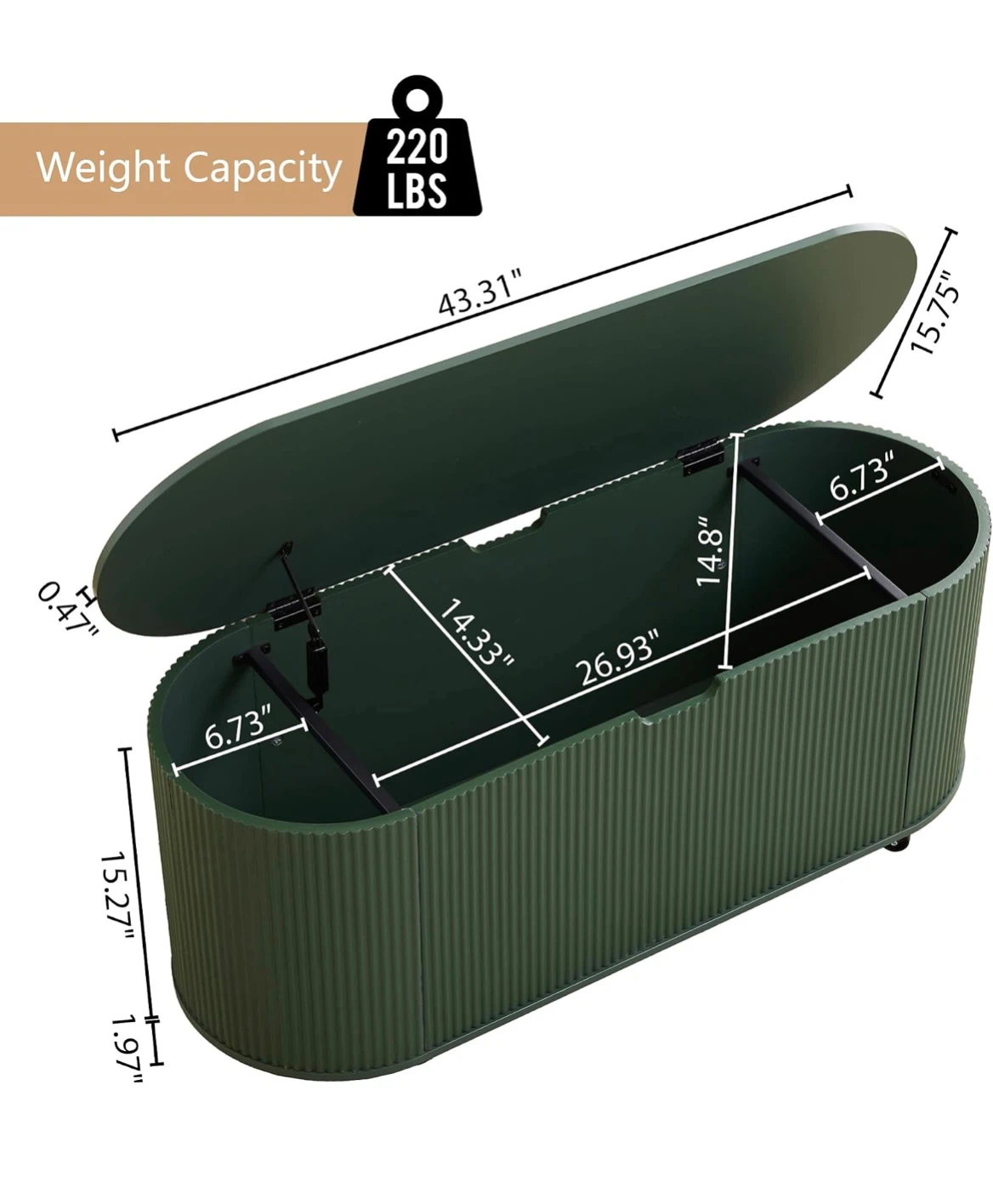 Green Wooden Storage Bench with 4 Wheels - photo 2