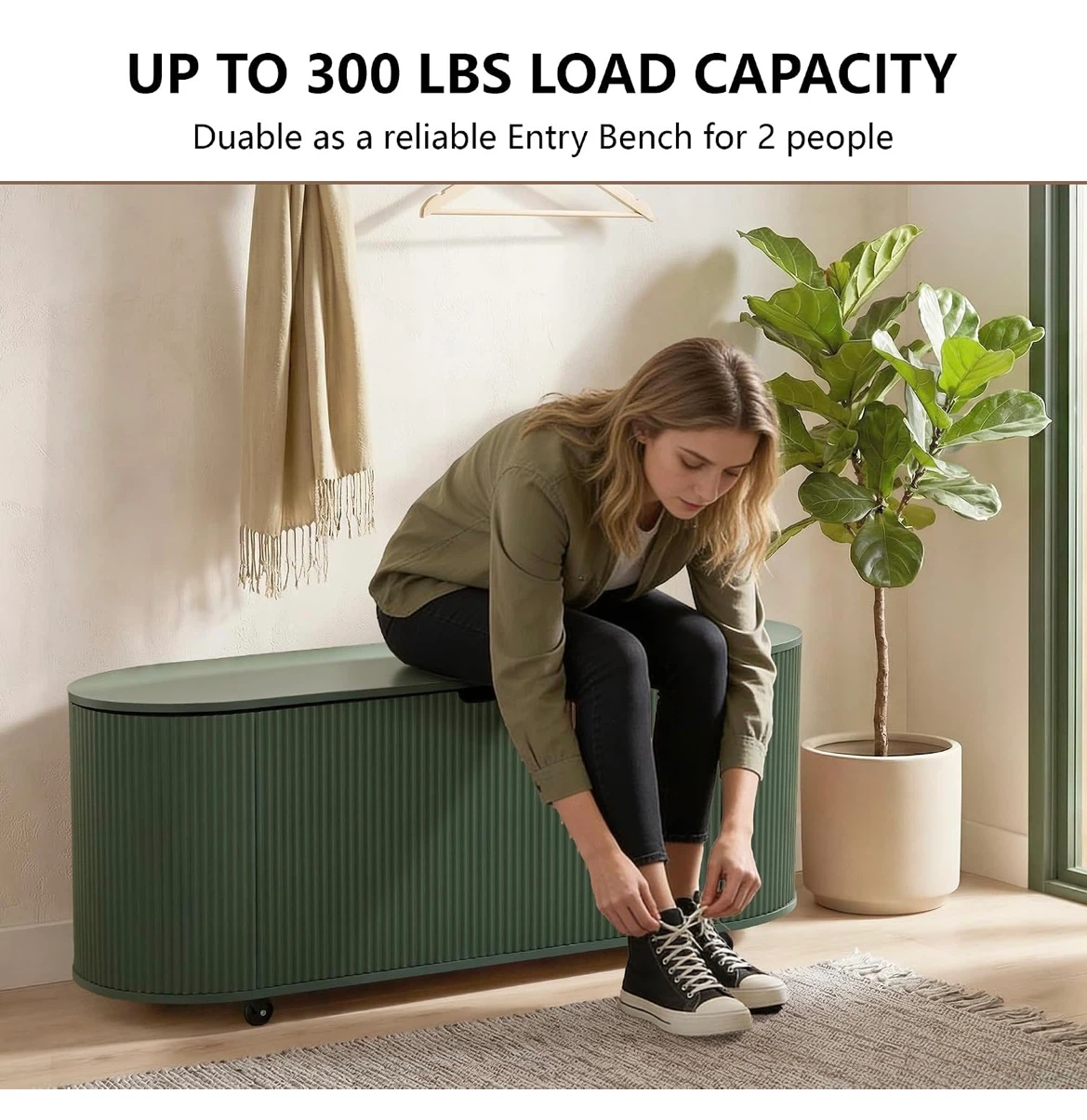 Green Wooden Storage Bench with 4 Wheels - photo 5